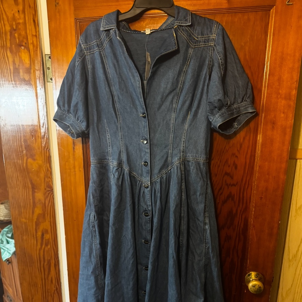 Pilcro Denim Blue Button-Down Midi Dress